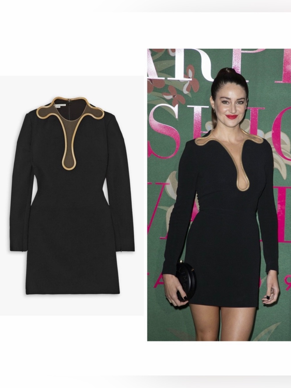 Stella McCartney Black Mini Dress Gold Trim Cutout Neck 2 Cocktail Isabela 🟡